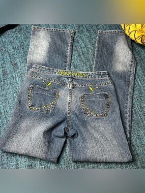 Vintage Y2K Apple Bottom Jeans Rhinestone Pockets Size 10 Bootcut Low Rise 90s